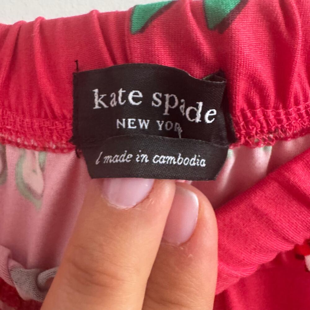New Kate Spade Heels Print Sleepwear Pajama Red Collared Top Pull On Pants Sz L - Picture 7 of 7